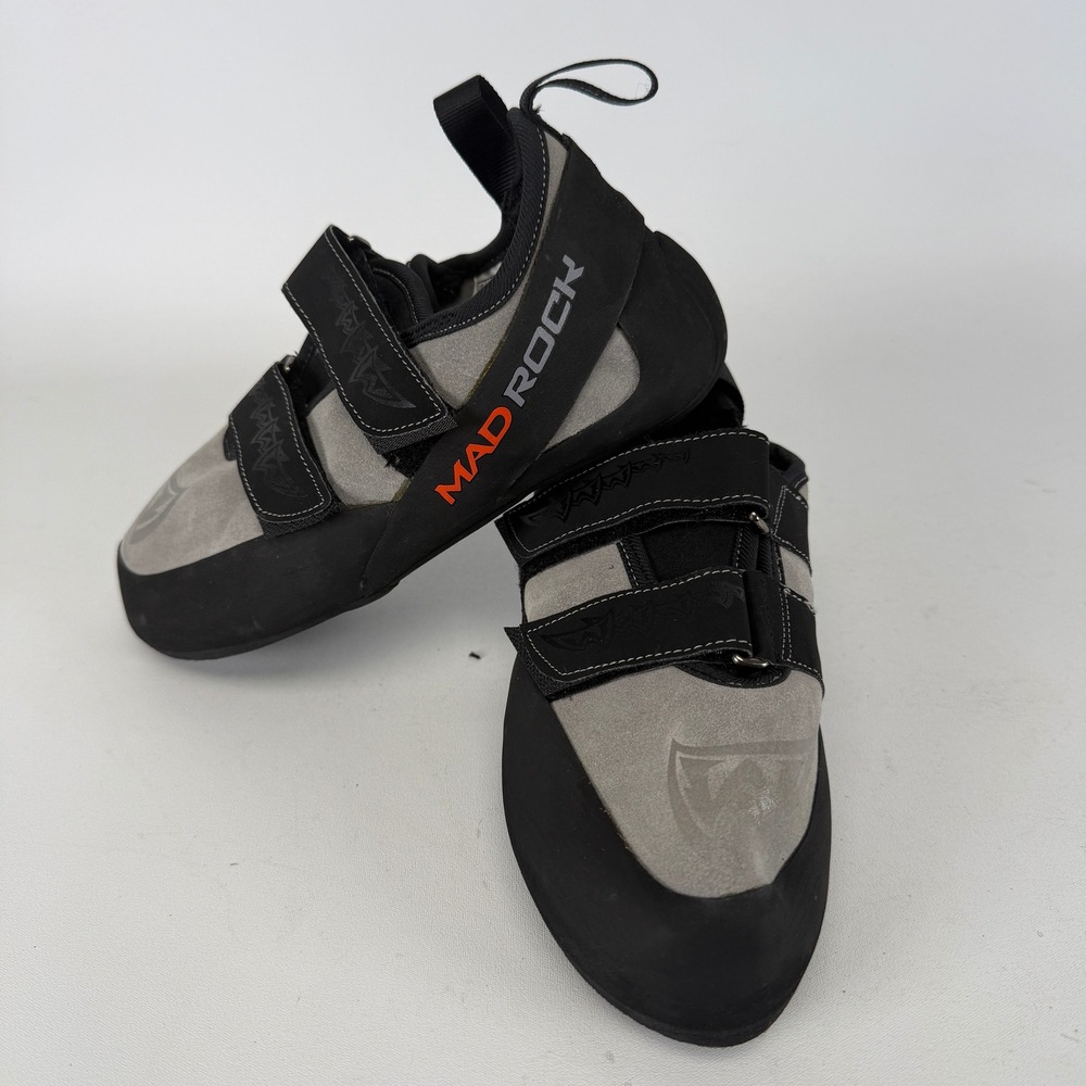 Mad Rock Climbing Shoes Grey Black Hook Loop Science Friction US 6.5 EUR 39.0